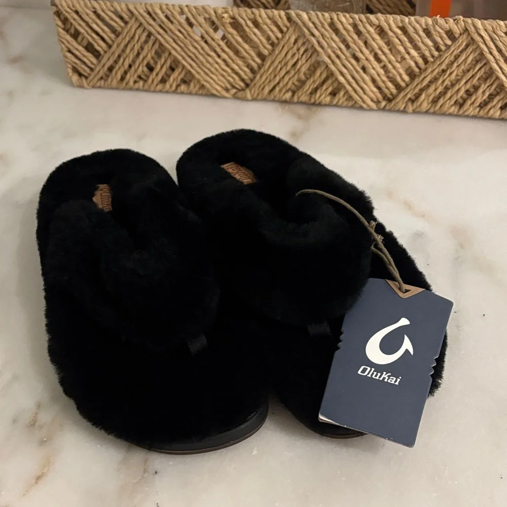 NWT OluKai Black Women's Slipper Sandals - Picture 4 of 7